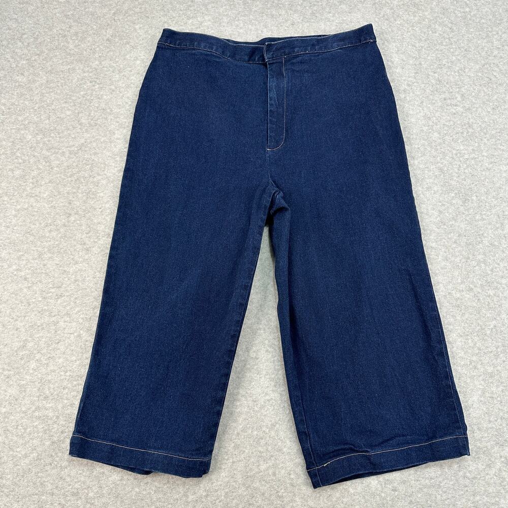 Nordstrom Capri Jeans WMNS 14 Dark Wash Denim High Rise Elastic Waist Stretchy